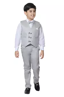 Grey 3 Piece Baba Suit Set Cotton For boys // Western Wear