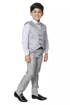 Grey 3 Piece Baba Suit Set Cotton For boys // Western Wear