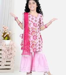 Pink Cotton Printed kurti with lace work pink sharara and dupatta