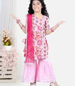 Pink Cotton Printed kurti with lace work pink sharara and dupatta