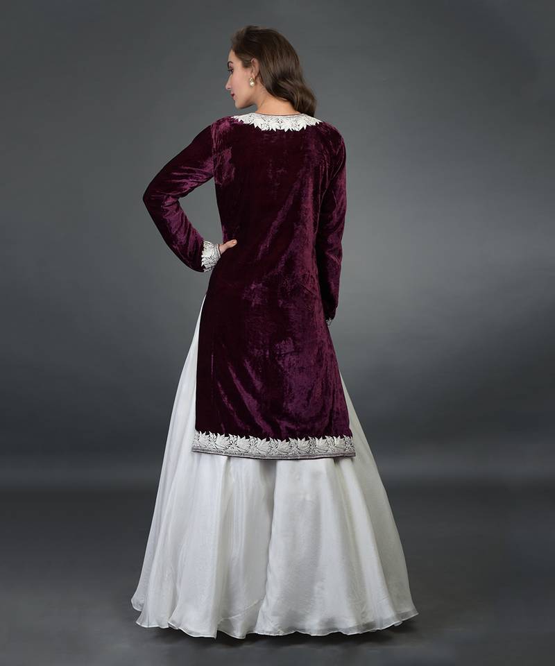 Noor Silk-Velvet Tilla Embroidered Kurta With Skirt And Dupatta