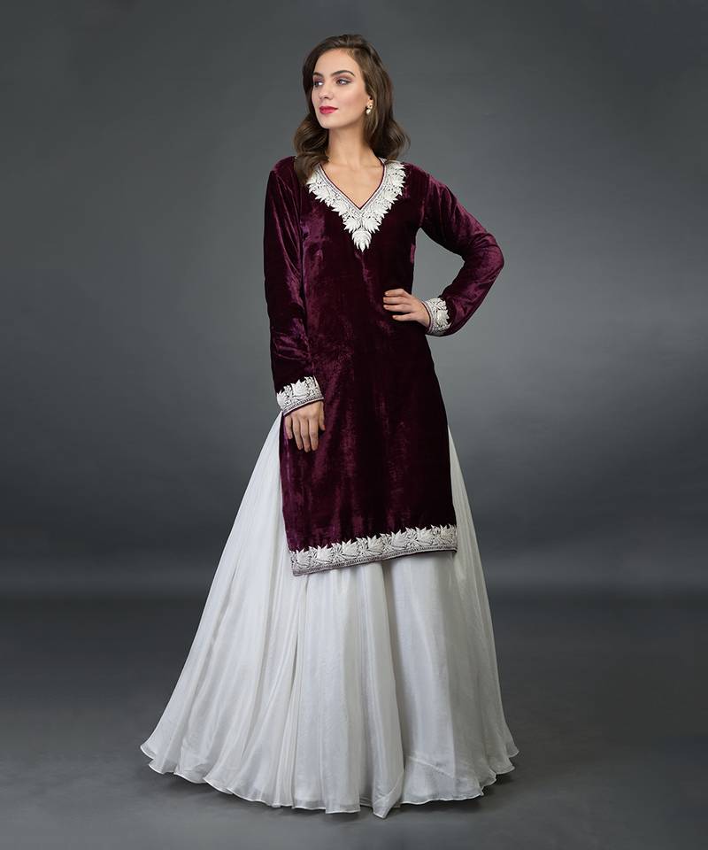 Noor Silk-Velvet Tilla Embroidered Kurta With Skirt And Dupatta
