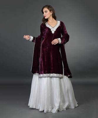 Noor Silk-Velvet Tilla Embroidered Kurta With Skirt And Dupatta 4