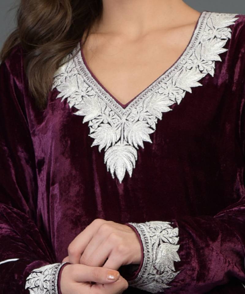 Noor Silk-Velvet Tilla Embroidered Kurta With Skirt And Dupatta