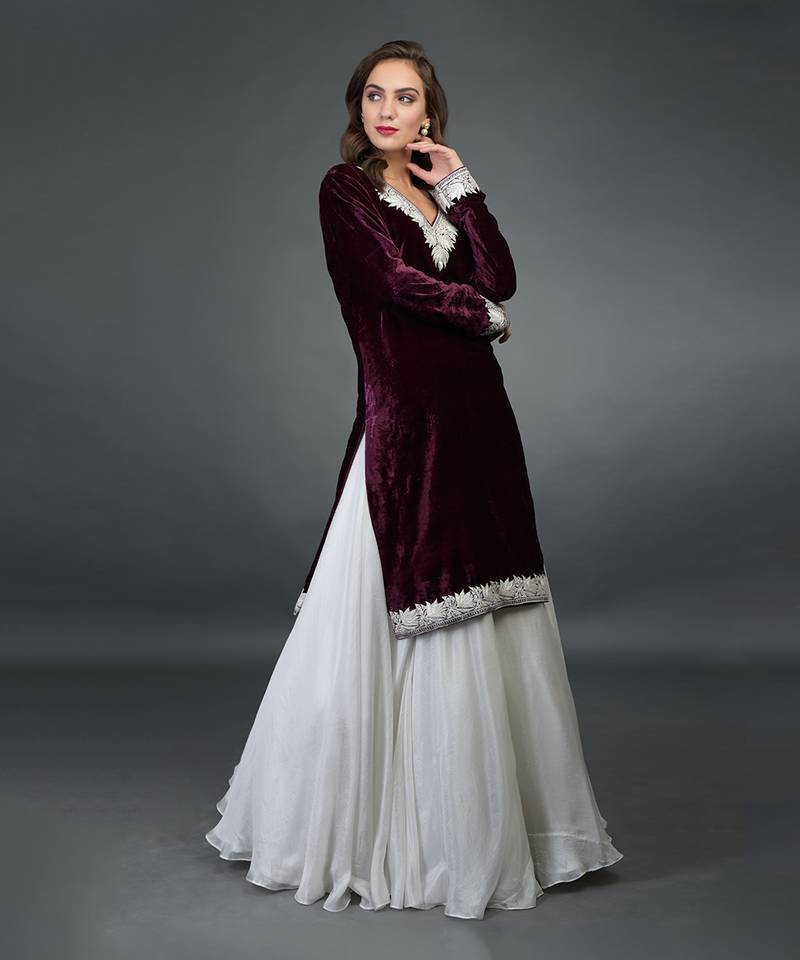 Noor Silk-Velvet Tilla Embroidered Kurta With Skirt And Dupatta