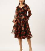 Ethnovogue Ready To Wear Black Organza Ruffle Dress