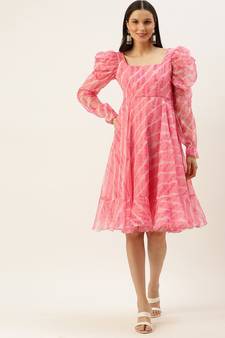Ethnovogue Ready To Wear Pink Digital Printed Organza Dress