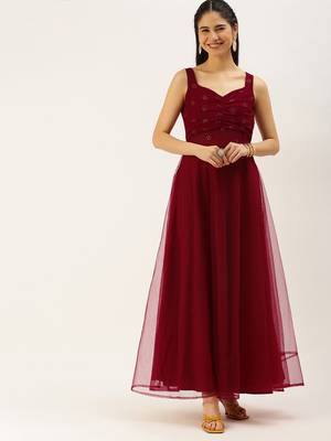 Ethnovogue Ready To Wear Maroon N Red Embroidered Dress 1