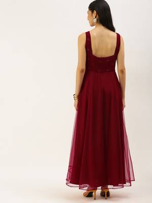 Ethnovogue Ready To Wear Maroon N Red Embroidered Dress 2