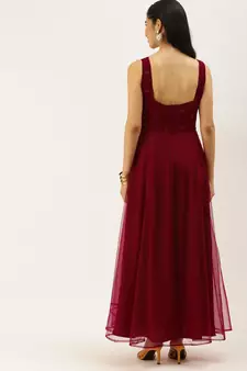 Ethnovogue Ready To Wear Maroon N Red Embroidered Dress