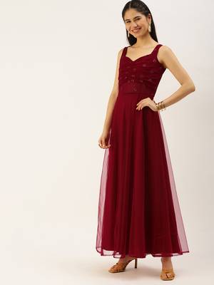 Ethnovogue Ready To Wear Maroon N Red Embroidered Dress 3