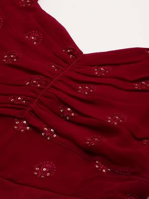 Ethnovogue Ready To Wear Maroon N Red Embroidered Dress 4