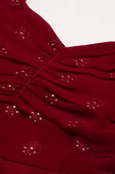 Ethnovogue Ready To Wear Maroon N Red Embroidered Dress