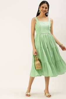 Ethnovogue Ready To Wear Green Jacquard Nylon Dress