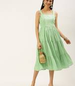 Ethnovogue Ready To Wear Green Jacquard Nylon Dress