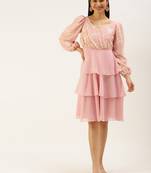 Ethnovogue Ready To Wear Pink Georgette Embroidered Layered Dress