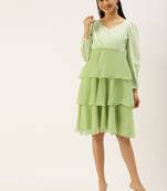 Ethnovogue Ready To Wear Green Georgette Embroidered Layered Dress