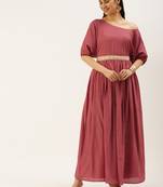Ethnovogue Ready To Wear Maroon Nylon Jacquard Maxi Dress
