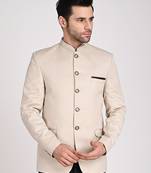 Beige plain cotton bandhgala-suit