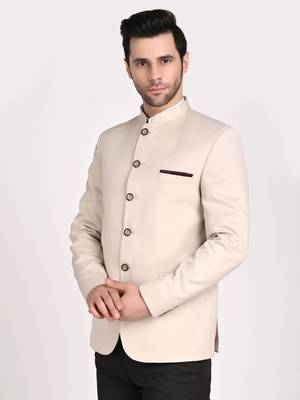 Beige plain cotton bandhgala-suit 2