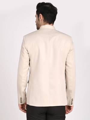 Beige plain cotton bandhgala-suit 3