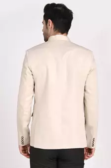 Beige plain cotton bandhgala-suit