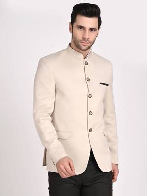 Beige plain cotton bandhgala-suit 4