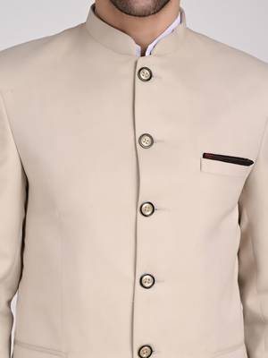 Beige plain cotton bandhgala-suit 5