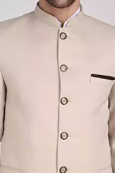 Beige plain cotton bandhgala-suit