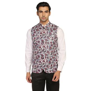 White printed polycotton bandhgala-suit 1