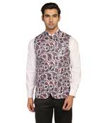 White printed polycotton bandhgala-suit