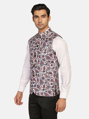 White printed polycotton bandhgala-suit 2