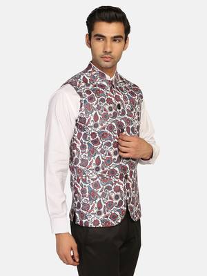 White printed polycotton bandhgala-suit 3