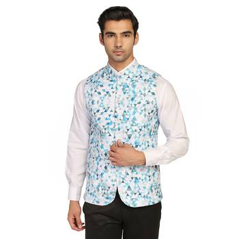 White printed polycotton bandhgala-suit 1