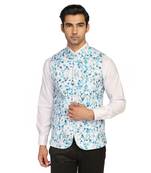 White printed polycotton bandhgala-suit