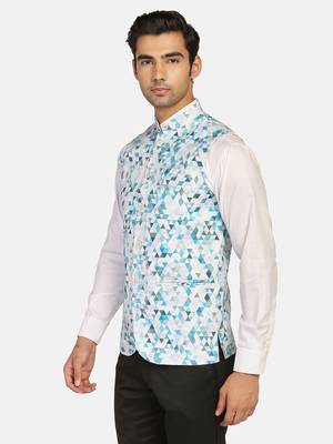 White printed polycotton bandhgala-suit 2
