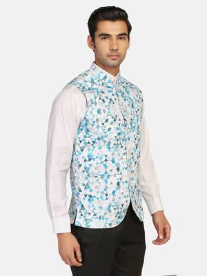 White printed polycotton bandhgala-suit 3