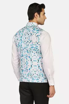 White printed polycotton bandhgala-suit
