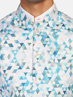 White printed polycotton bandhgala-suit 5