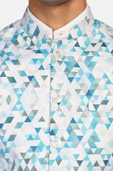 White printed polycotton bandhgala-suit