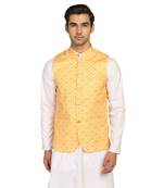 Yellow printed polycotton bandhgala-suit