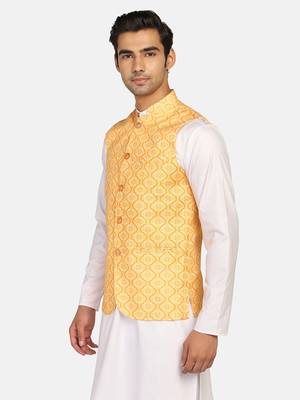 Yellow printed polycotton bandhgala-suit 2