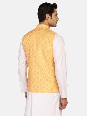 Yellow printed polycotton bandhgala-suit 4