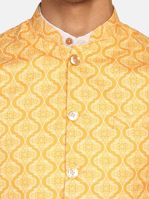 Yellow printed polycotton bandhgala-suit 5