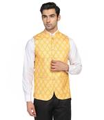Yellow printed polycotton bandhgala-suit