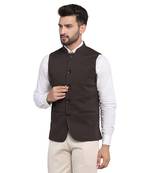 Brown plain polycotton bandhgala-suit