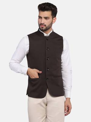 Brown plain polycotton bandhgala-suit 2