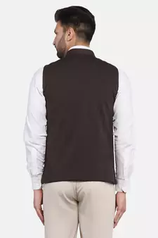 Brown plain polycotton bandhgala-suit