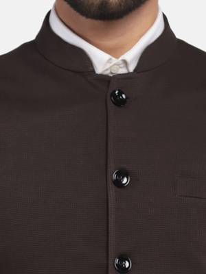 Brown plain polycotton bandhgala-suit 4
