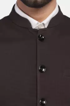 Brown plain polycotton bandhgala-suit
